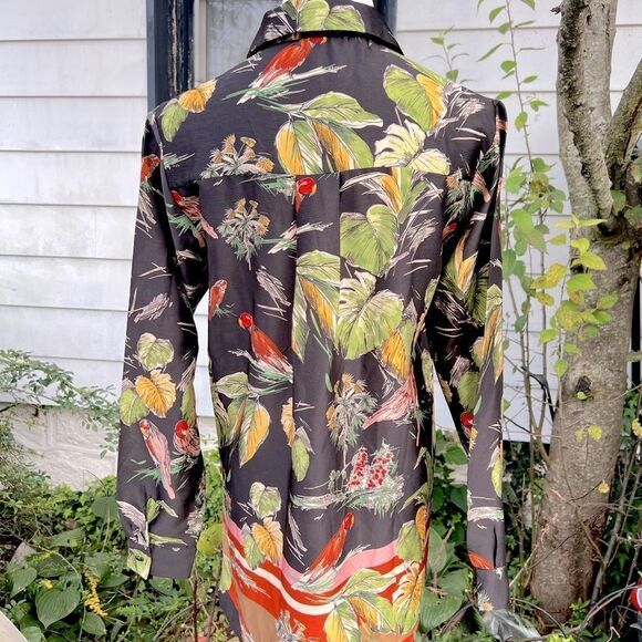 🌸ZARA BLACK LEAF AND PARROT PRINT COLLARED DRESS Size Small (AA4) - Picture 4 of 8